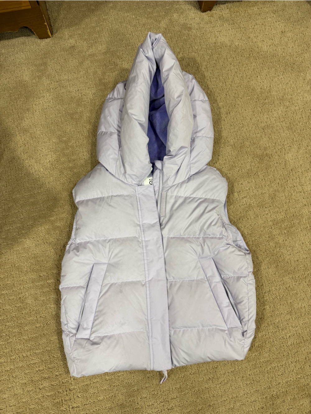 Athleta Girl XL 14 Lavender Puffer Vest Fleece Lined Hooded